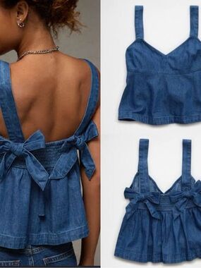 🧸 AEO | LIKE NEW • Denim Bow Detailed Cami Top